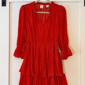 Joie Vibrant Red Long Sleeve Dress